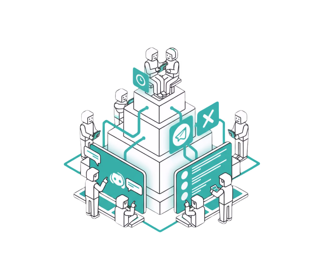 Community hub with players collaborating across Telegram and X